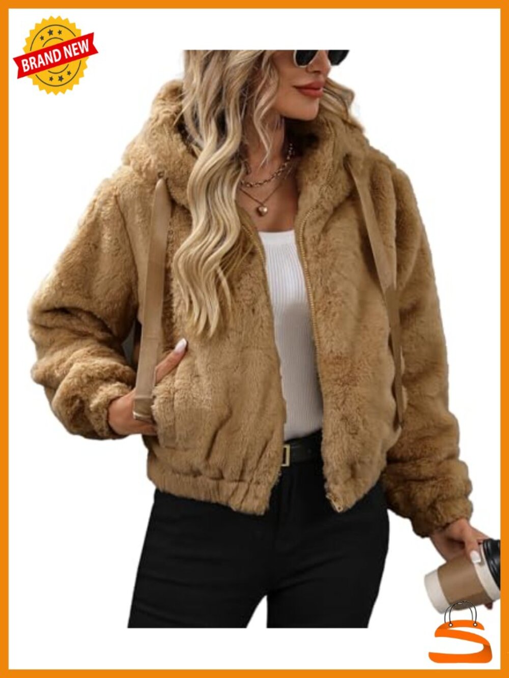 Faux Fur Crop Coat Fleece Sherpa Jacket Hood Full Zip